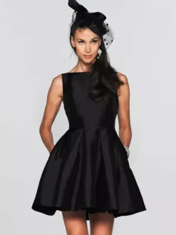 With Cocktail Dress Glamour Short A-Line Jewel Neck Satin Fabric
