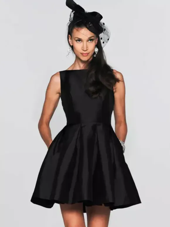 With Cocktail Dress Glamour Short A-Line Jewel Neck Satin Fabric