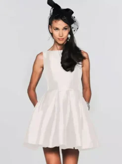 With Cocktail Dress Glamour Short A-Line Jewel Neck Satin Fabric