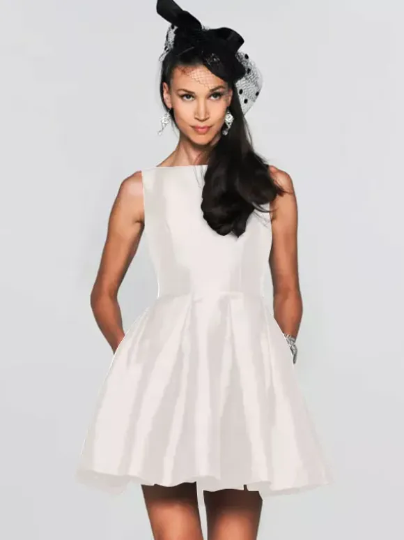 With Cocktail Dress Glamour Short A-Line Jewel Neck Satin Fabric
