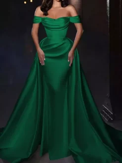 With Cocktail Dress Pretty Short Knee-Length Off-The-Shoulder Pleated Satin Fabric