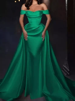 With Cocktail Dress Pretty Short Knee-Length Off-The-Shoulder Pleated Satin Fabric