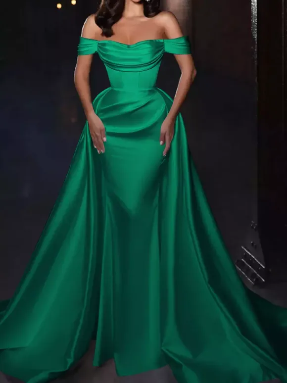 With Cocktail Dress Pretty Short Knee-Length Off-The-Shoulder Pleated Satin Fabric