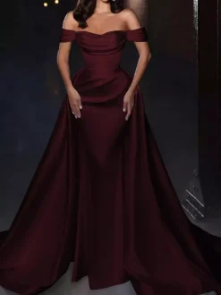 With Cocktail Dress Pretty Short Knee-Length Off-The-Shoulder Pleated Satin Fabric