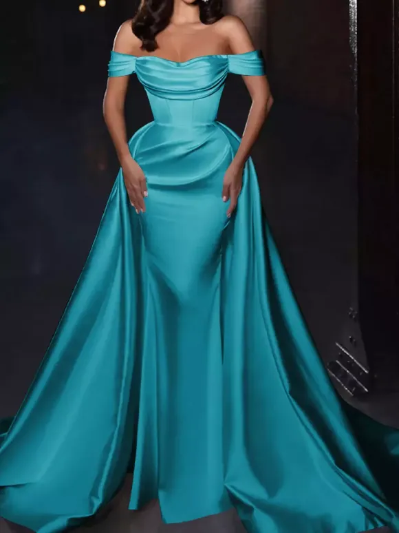 With Cocktail Dress Pretty Short Knee-Length Off-The-Shoulder Pleated Satin Fabric