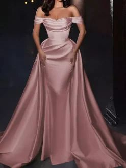 With Cocktail Dress Pretty Short Knee-Length Off-The-Shoulder Pleated Satin Fabric