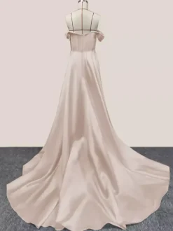 With Cocktail Dress Pretty Short Knee-Length Off-The-Shoulder Pleated Satin Fabric