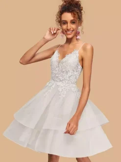 With Homecoming Dress Knee-Length A-Line V-Neck