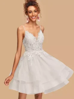 With Homecoming Dress Knee-Length A-Line V-Neck