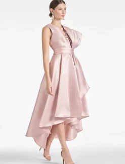 With Cocktail Dress Beautiful A-Line Tea-Length V-Neck Bows Satin Fabric