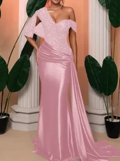 With Cocktail Dress Elegant Mermaid With Train One-Shoulder