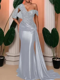 With Cocktail Dress Elegant Mermaid With Train One-Shoulder