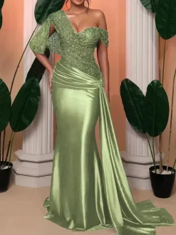 With Cocktail Dress Elegant Mermaid With Train One-Shoulder