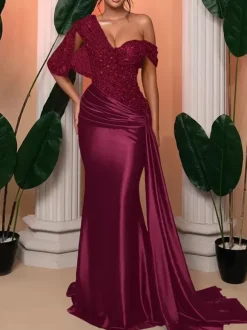 With Cocktail Dress Elegant Mermaid With Train One-Shoulder