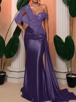 With Cocktail Dress Elegant Mermaid With Train One-Shoulder