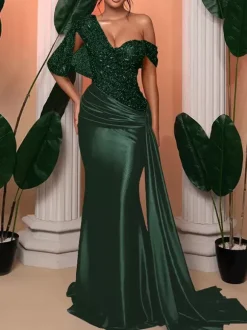 With Cocktail Dress Elegant Mermaid With Train One-Shoulder