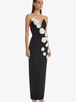 With Cocktail Dress Modern Ankle-Length Ball Gown V-Neck Flowers Polyester