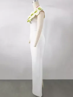 With Cocktail Dress Modern Ball Gown Floor-Length V-Neck Flowers Polyester
