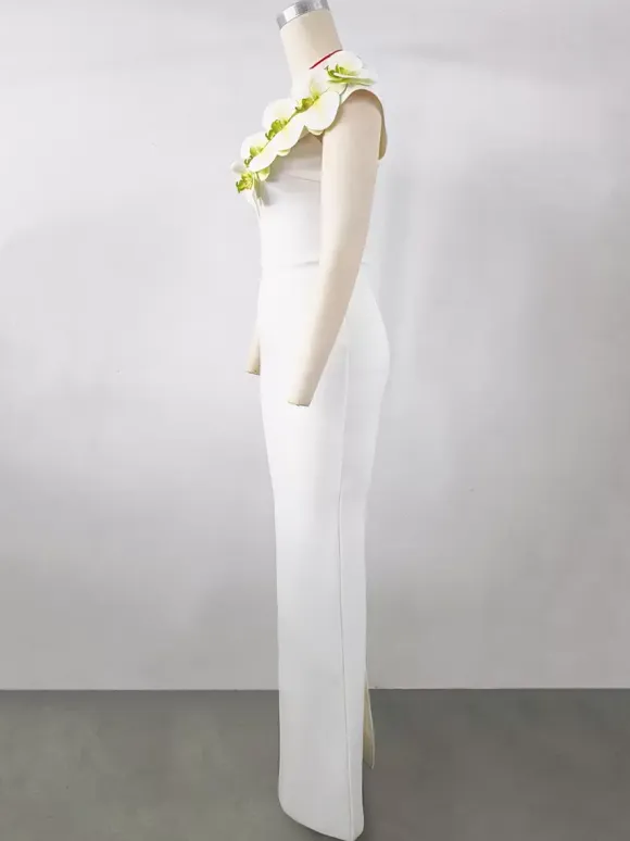 With Cocktail Dress Modern Ball Gown Floor-Length V-Neck Flowers Polyester