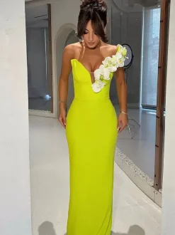 With Cocktail Dress Modern Ball Gown Floor-Length V-Neck Flowers Polyester