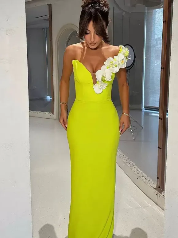 With Cocktail Dress Modern Ball Gown Floor-Length V-Neck Flowers Polyester