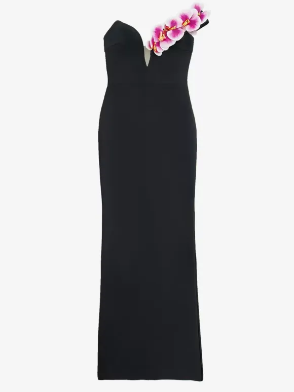 With Cocktail Dress Modern Ball Gown Floor-Length V-Neck Flowers Polyester