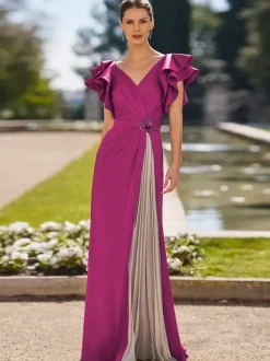 With Cocktail Dress Pretty A-Line Floor-Length V-Neck Ruffles