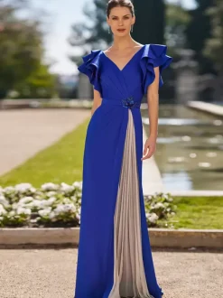 With Cocktail Dress Pretty A-Line Floor-Length V-Neck Ruffles