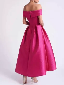 With Cocktail Dress Pretty A-Line Tea-Length Bateau Neck Satin Fabric