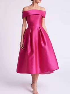 With Cocktail Dress Pretty A-Line Tea-Length Bateau Neck Satin Fabric