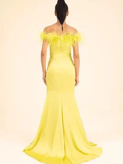 With Cocktail Dress Pretty Mermaid With Train Bateau Neck Feathers Elastic Silk Like Satin