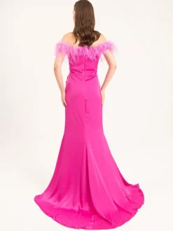With Cocktail Dress Pretty Mermaid With Train Bateau Neck Feathers Elastic Silk Like Satin