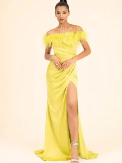 With Cocktail Dress Pretty Mermaid With Train Bateau Neck Feathers Elastic Silk Like Satin