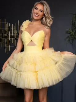 With Homecoming Dress Short Short One-Shoulder Flowers Tulle