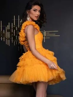 With Homecoming Dress Short Short One-Shoulder Flowers Tulle