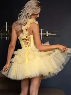 With Homecoming Dress Short Short One-Shoulder Flowers Tulle