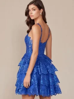 With Homecoming Dress Short Short Designed Neckline Sequins