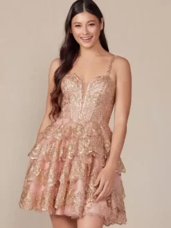 With Homecoming Dress Short Short Designed Neckline Sequins