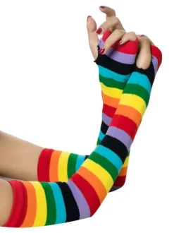 Woman Gloves Rainbow Stripes Pattern Cotton Halloween Long Gloves