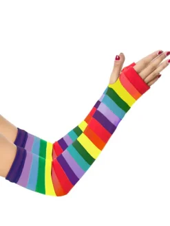 Woman Gloves Rainbow Stripes Pattern Cotton Halloween Long Gloves