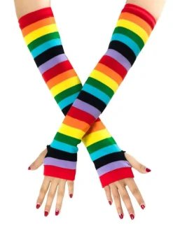 Woman Gloves Rainbow Stripes Pattern Cotton Halloween Long Gloves