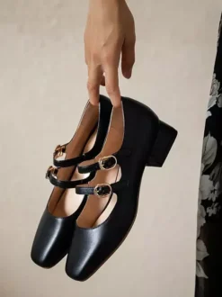 Woman Mid Low Heels Square Toe Puppy Heel Black Stylish Pumps Heels Shoes Vintage Shoes