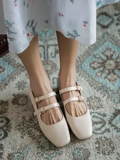 Woman Mid Low Heels Square Toe Puppy Heel Black Stylish Pumps Heels Shoes Vintage Shoes