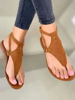 Womans Coffee Brown Flat Sandals Thong Sandals