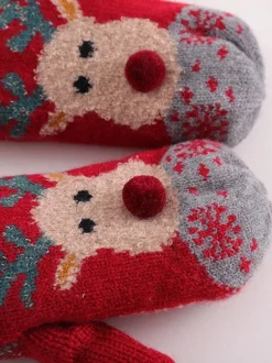 Woman's Gloves Christmas Pattern Holiday Gift Home Wear Winter Warm Cute Acc