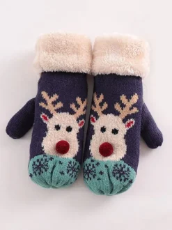 Woman's Gloves Christmas Pattern Holiday Gift Home Wear Winter Warm Cute Acc
