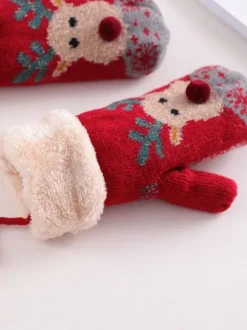 Woman's Gloves Christmas Pattern Holiday Gift Home Wear Winter Warm Cute Acc