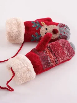Woman's Gloves Christmas Pattern Holiday Gift Home Wear Winter Warm Cute Acc