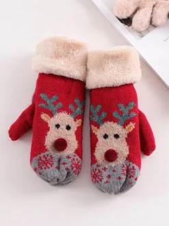 Woman's Gloves Christmas Pattern Holiday Gift Home Wear Winter Warm Cute Acc