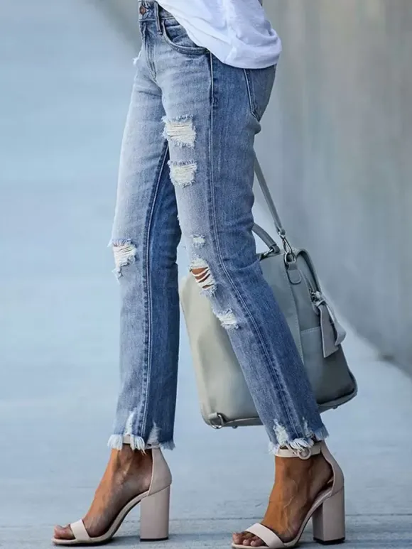 Woman's Jeans Modern Distressed Skinny Polyester